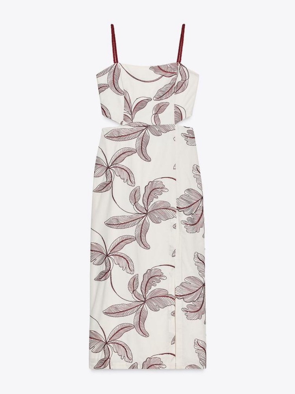 ZARA Embroidered midi dress with side cutouts. XS NWT